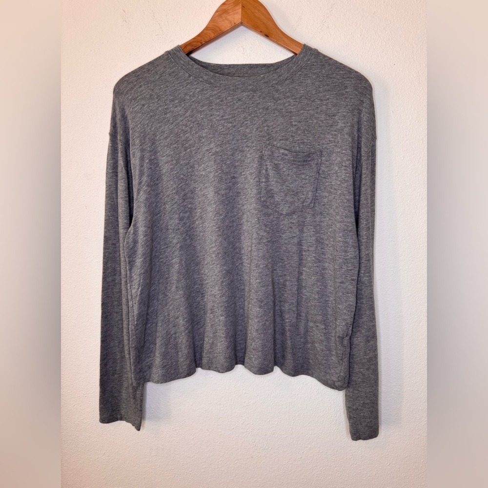 a new day Charcoal Gray Long Sleeve Cropped Tee Front Pocket